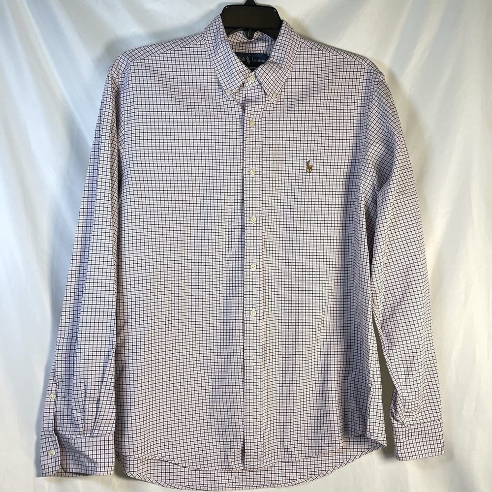 Polo Ralph Lauren Shirt Mens XL Custom Fit Micro Check Plaid Gingham pink black
